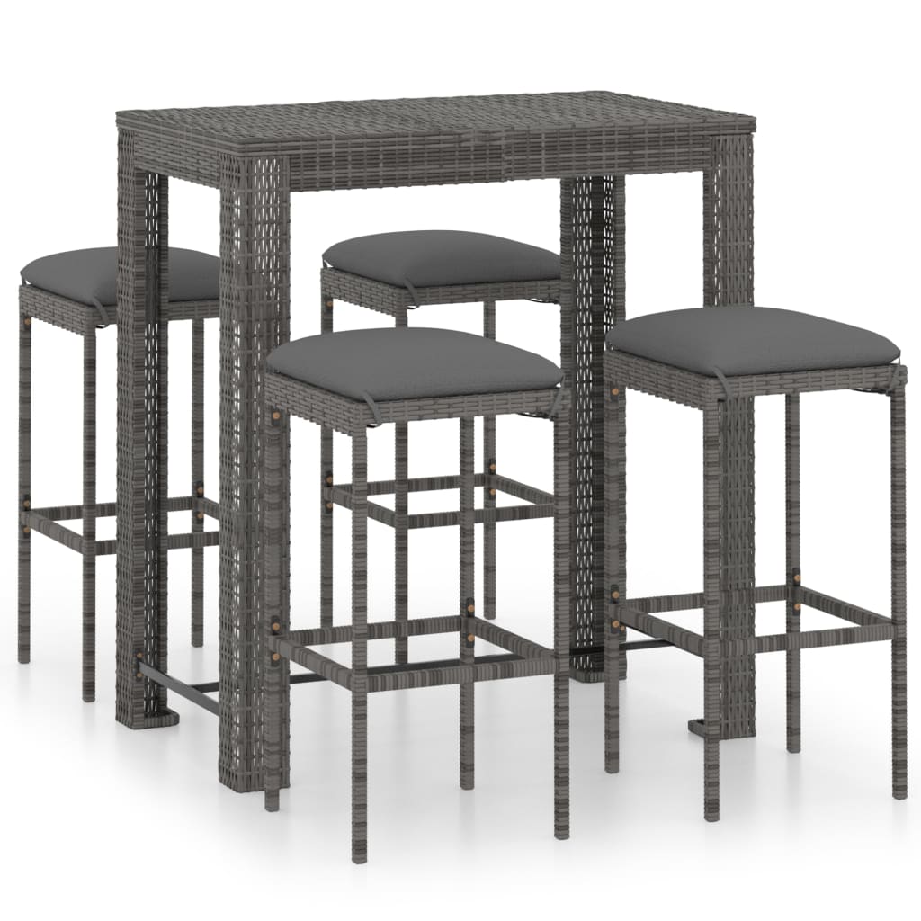 -Delige Tuinbarset Met Kussens Poly Rattan Grijs 5 100 cm tafellengte
