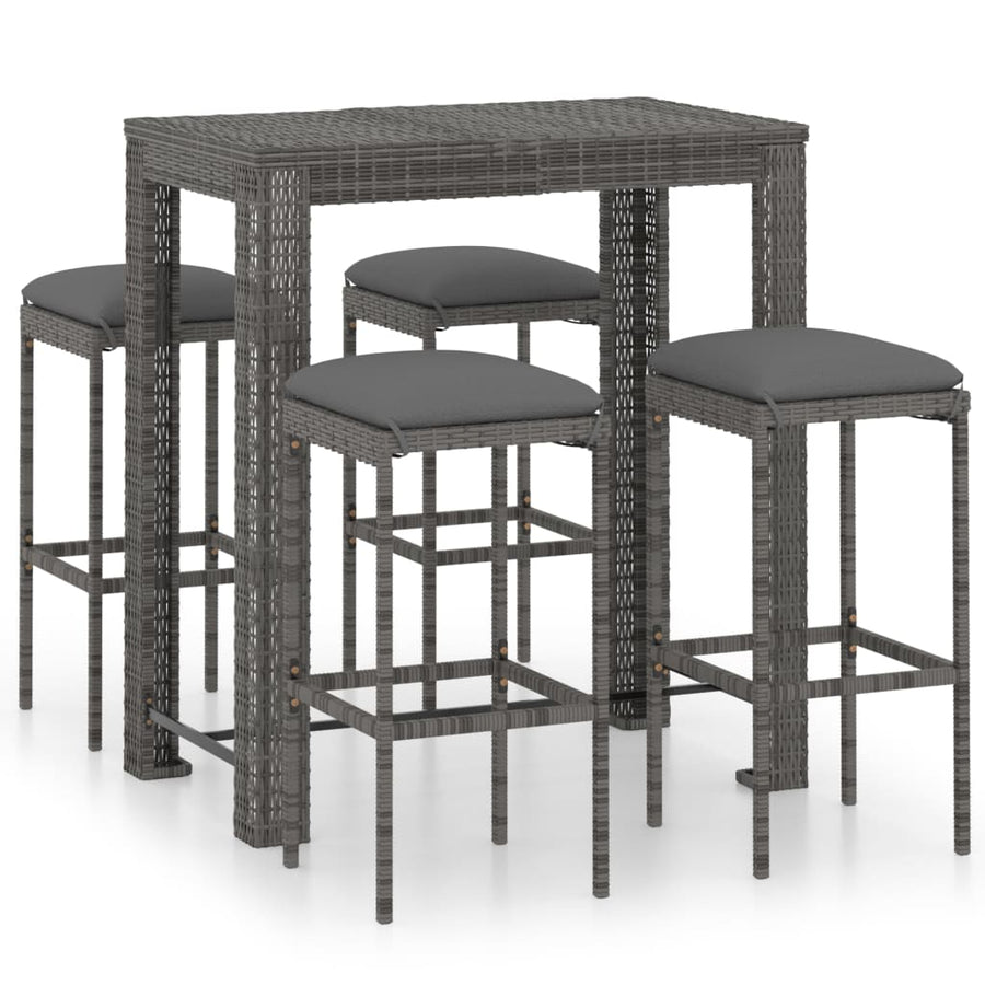 -Delige Tuinbarset Met Kussens Poly Rattan Grijs 5 100 cm tafellengte