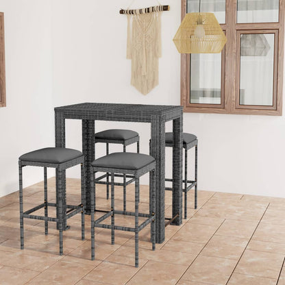 -Delige Tuinbarset Met Kussens Poly Rattan Grijs 5 100 cm tafellengte