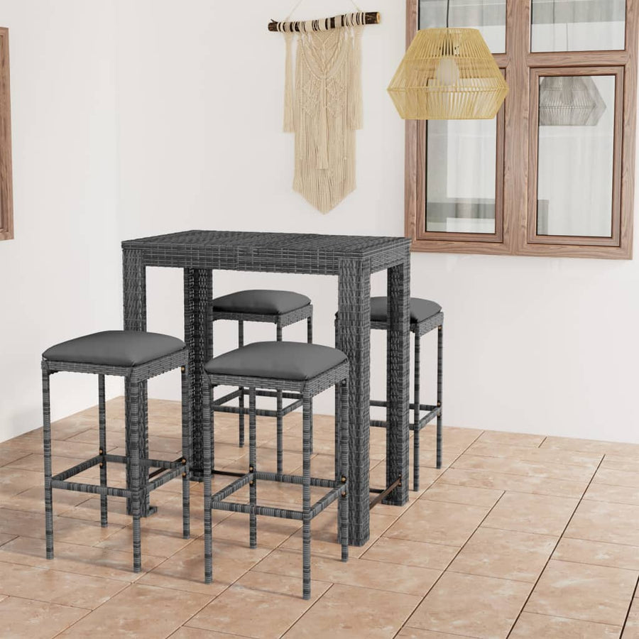 -Delige Tuinbarset Met Kussens Poly Rattan Grijs 5 100 cm tafellengte
