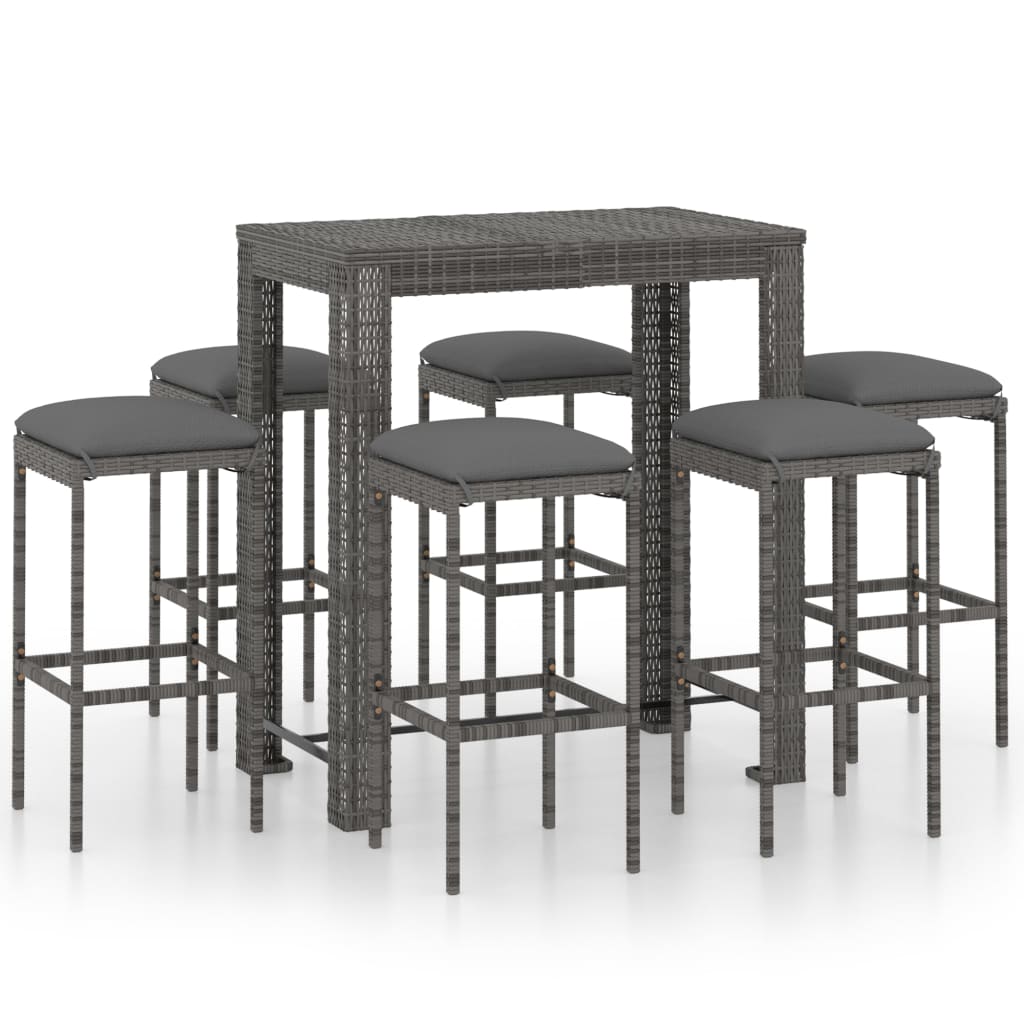 7-delige Tuinbarset met kussens poly rattan grijs 7 100 cm tafellengte
