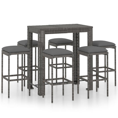 7-delige Tuinbarset met kussens poly rattan grijs 7 100 cm tafellengte