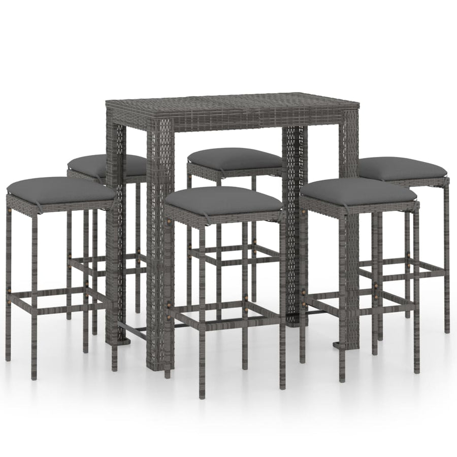 7-delige Tuinbarset met kussens poly rattan grijs 7 100 cm tafellengte