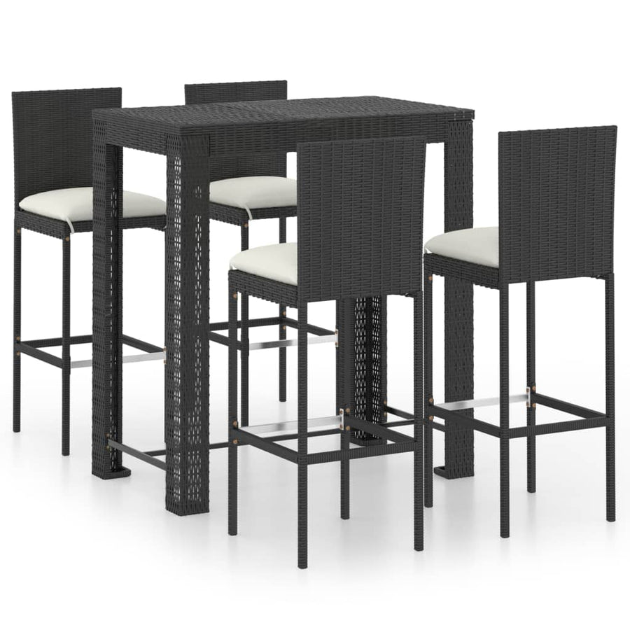 5-delige Tuinbarset met kussens poly rattan zwart 5 100 cm tafellengte