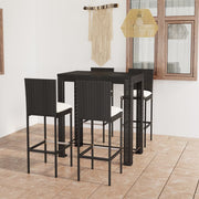 Tuinbarset 5-delig poly rattan zwart met kussens