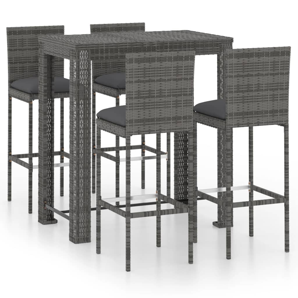 -Delige Tuinbarset Met Kussens Poly Rattan Grijs 5 100 cm tafellengte