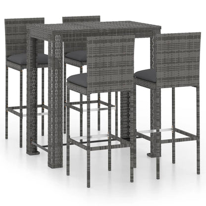 -Delige Tuinbarset Met Kussens Poly Rattan Grijs 5 100 cm tafellengte