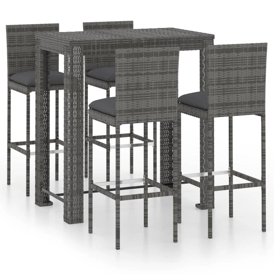-Delige Tuinbarset Met Kussens Poly Rattan Grijs 5 100 cm tafellengte