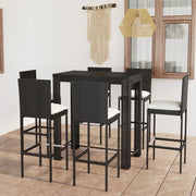 Tuinbarset 7-delig poly rattan zwart met kussens