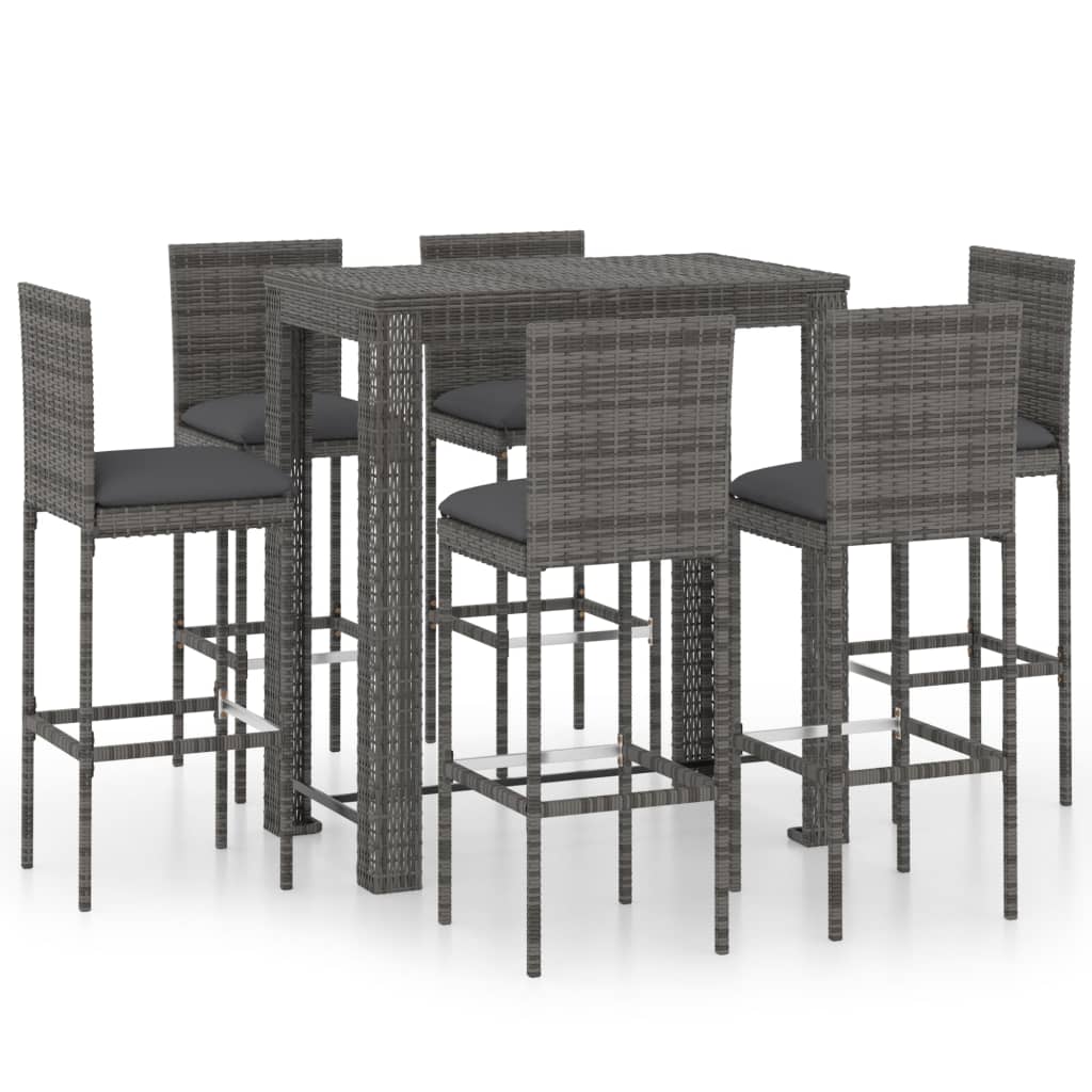 -Delige Tuinbarset Met Kussens Poly Rattan Grijs 7 100 cm tafellengte