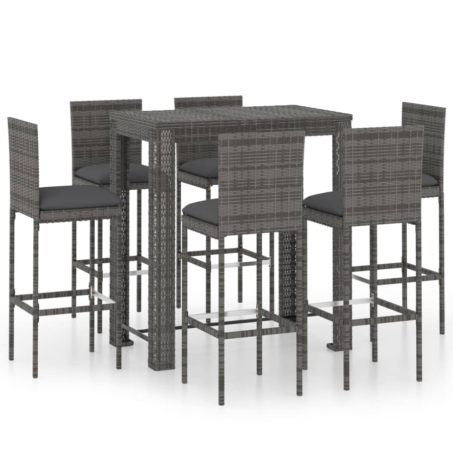 -Delige Tuinbarset Met Kussens Poly Rattan Grijs 7 100 cm tafellengte