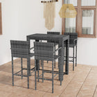 5-Piece Patio Bar Set with Armrests Poly Rattan Grey
