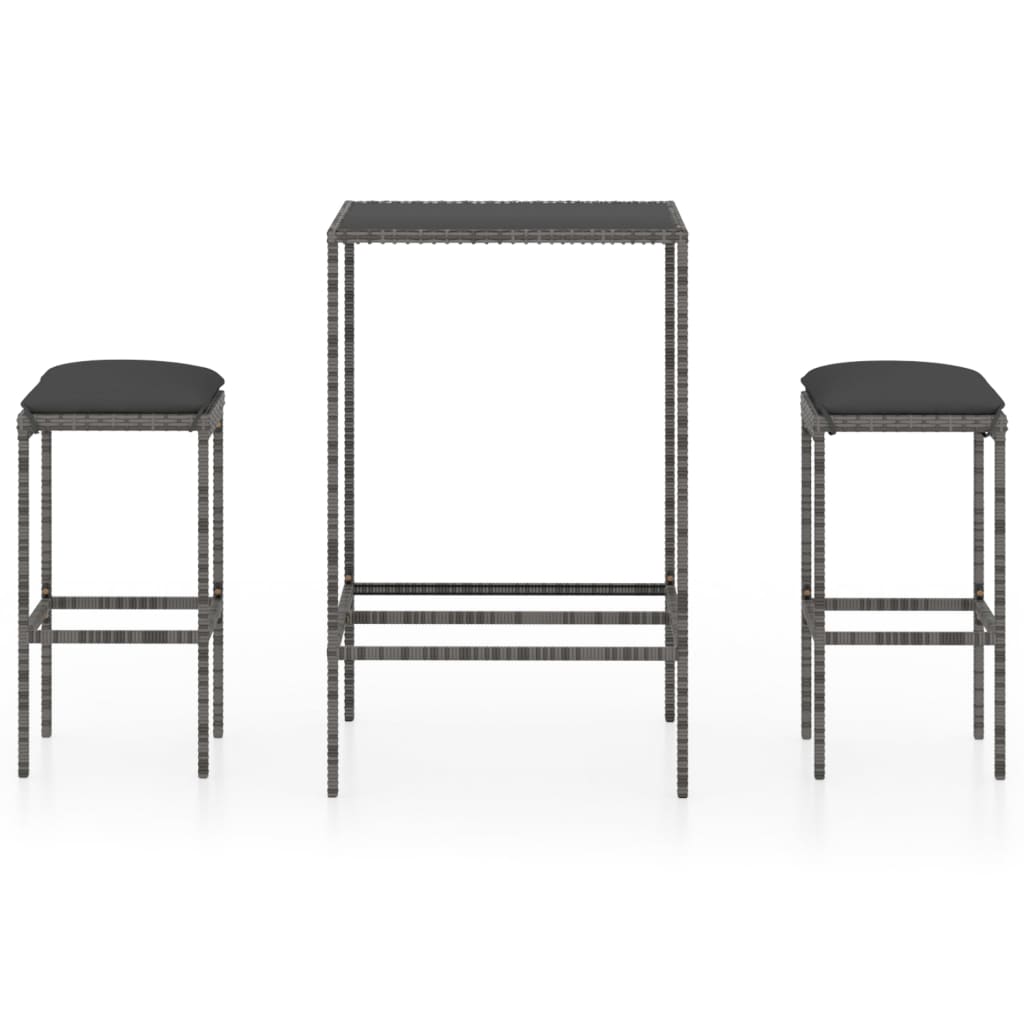 -Delige Tuinbarset Met Kussens Poly Rattan 3 Grijs