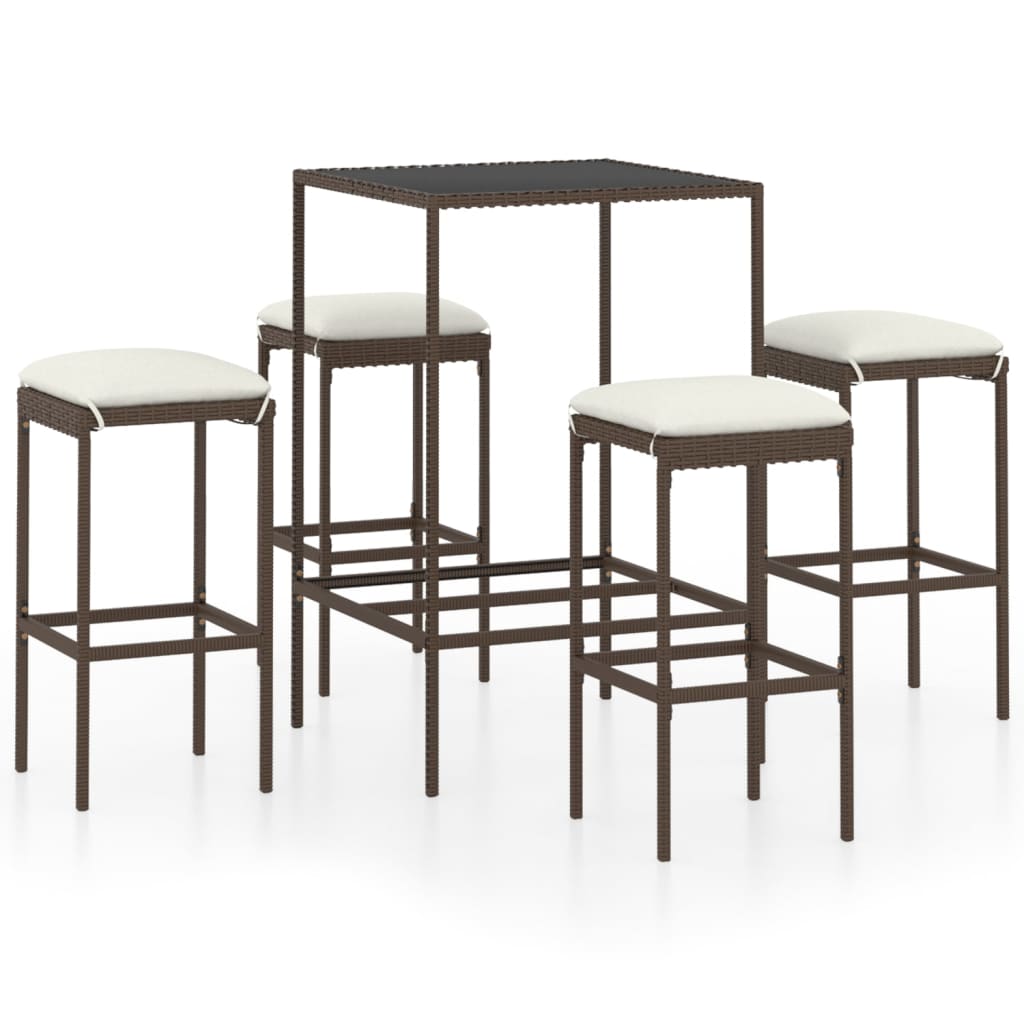 -Delige Tuinbarset Met Kussens Poly Rattan 5 Bruin