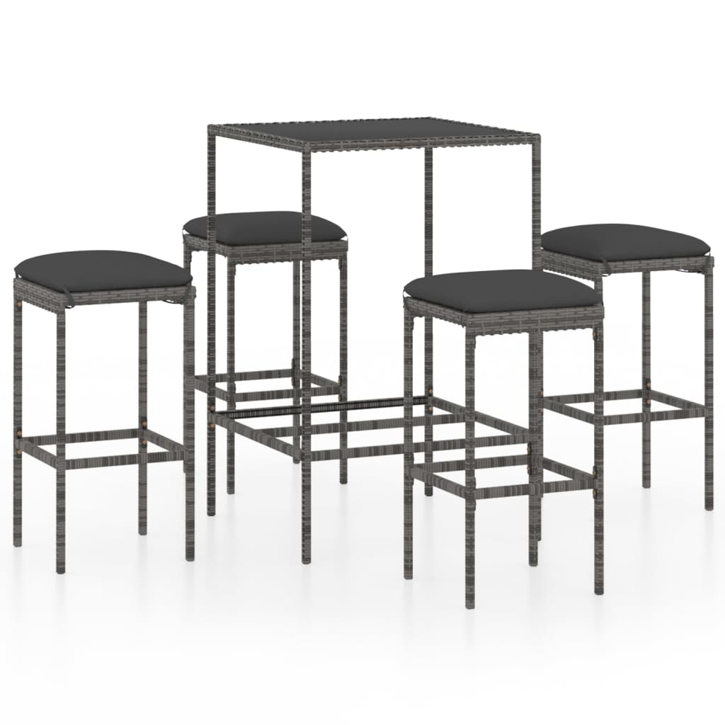 -Delige Tuinbarset Met Kussens Poly Rattan 5 Grijs