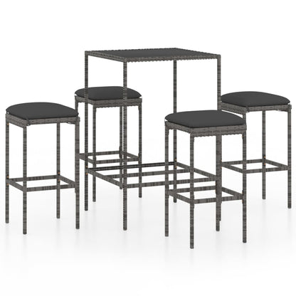 -Delige Tuinbarset Met Kussens Poly Rattan 5 Grijs