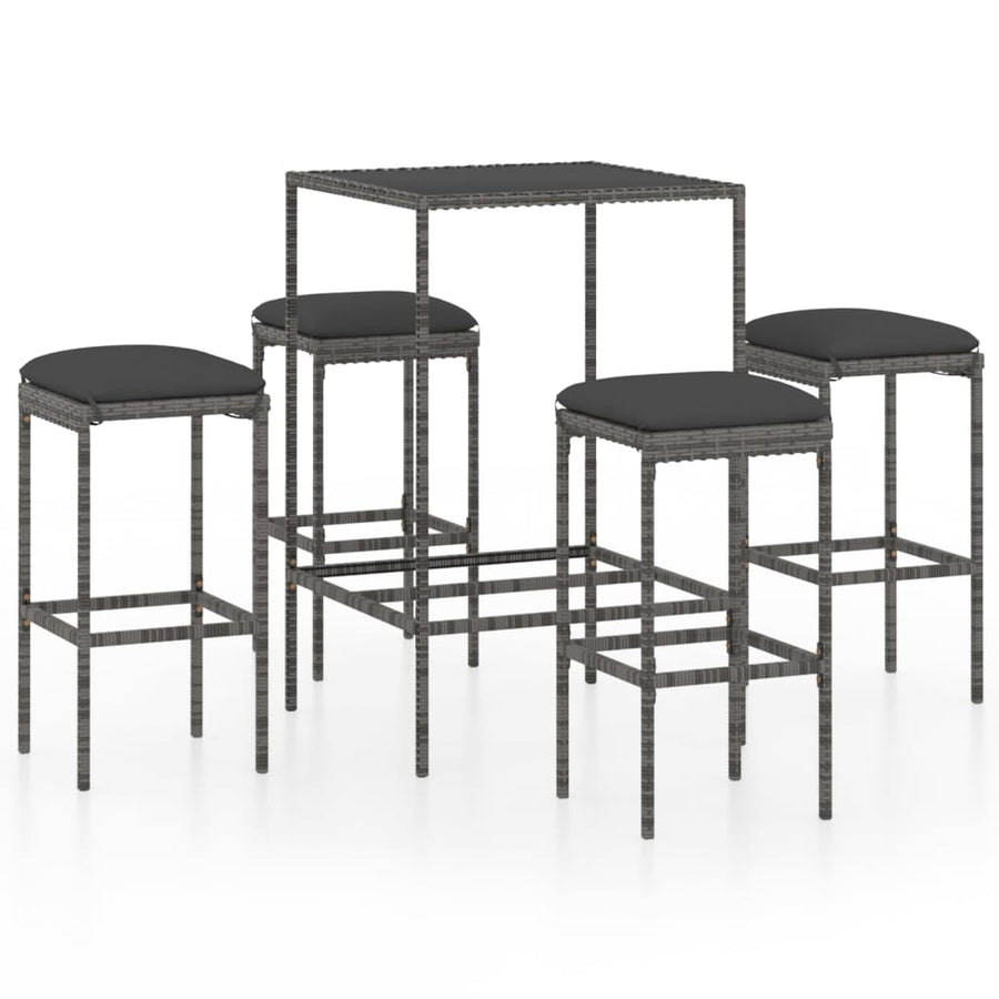 -Delige Tuinbarset Met Kussens Poly Rattan 5 Grijs