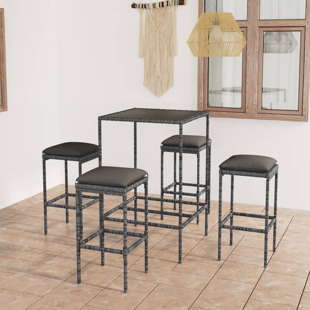 -Delige Tuinbarset Met Kussens Poly Rattan 5 Grijs