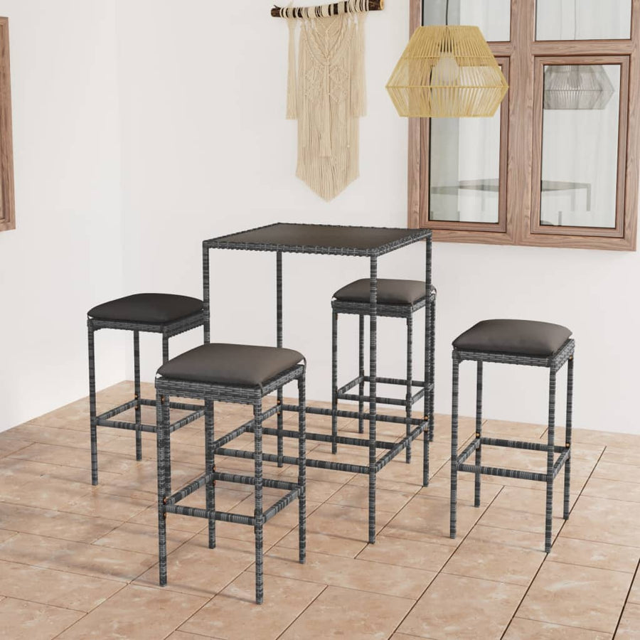 -Delige Tuinbarset Met Kussens Poly Rattan 5 Grijs