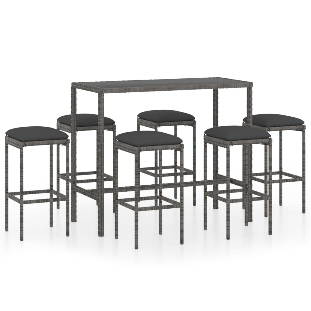 -Delige Tuinbarset Met Kussens Poly Rattan 7 Grijs