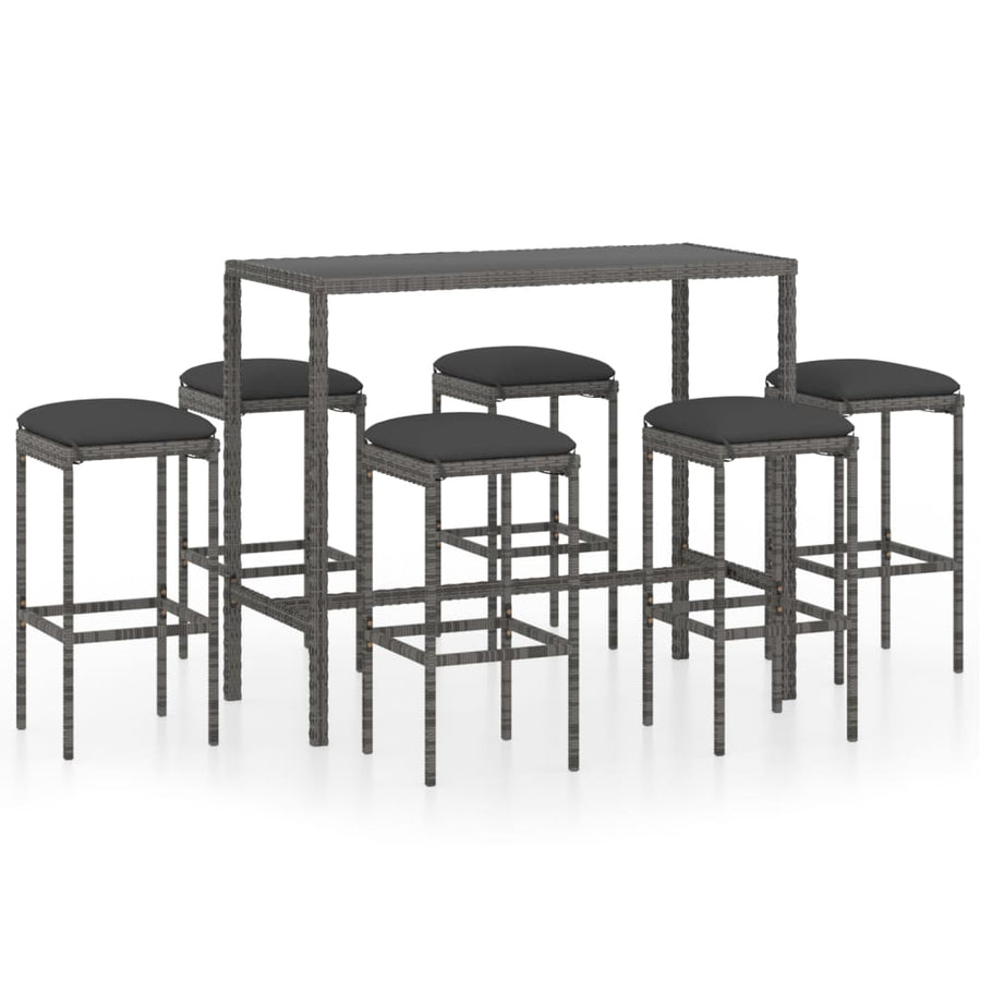 -Delige Tuinbarset Met Kussens Poly Rattan 7 Grijs
