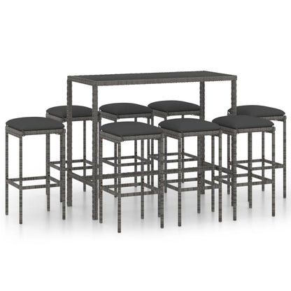 -Delige Tuinbarset Met Kussens Poly Rattan 9 Grijs