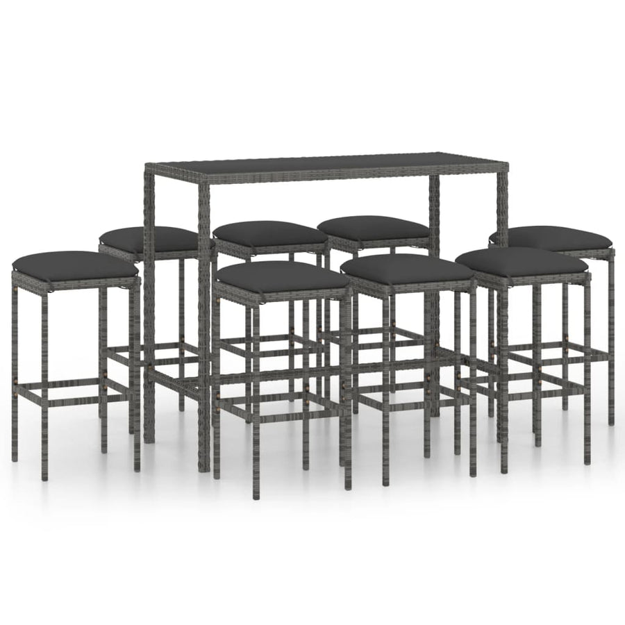 -Delige Tuinbarset Met Kussens Poly Rattan 9 Grijs