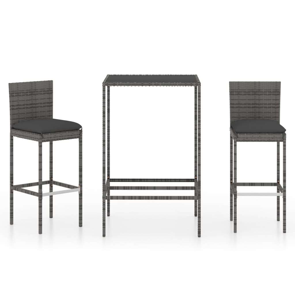 -Delige Tuinbarset Met Kussens Poly Rattan 3 70 cm tafellengte Grijs