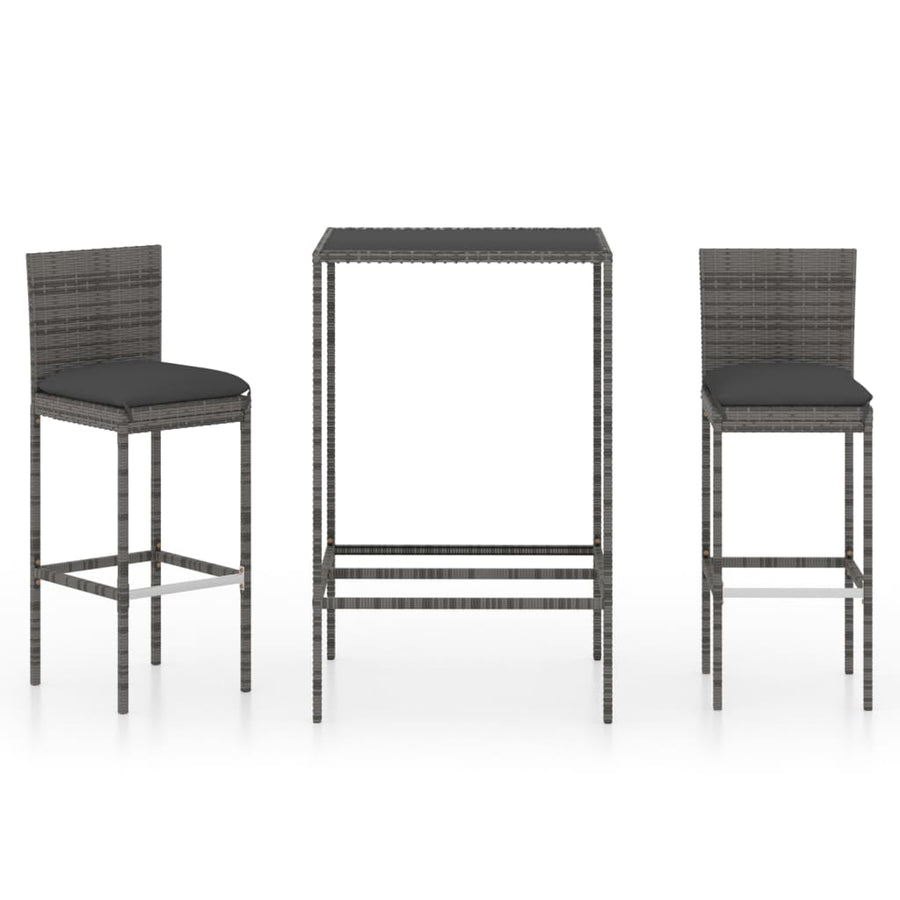 -Delige Tuinbarset Met Kussens Poly Rattan 3 70 cm tafellengte Grijs