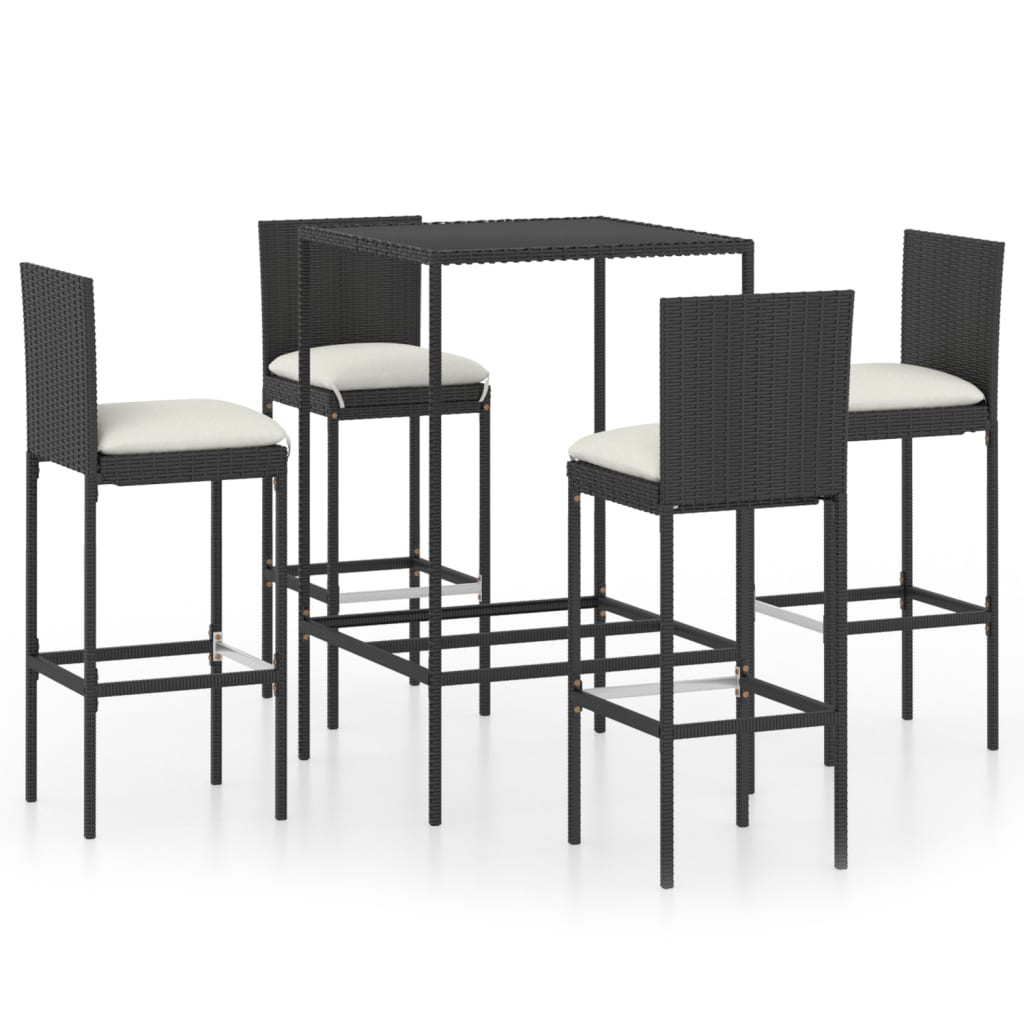 -Delige Tuinbarset Met Kussens Poly Rattan 5 70 cm tafellengte Zwart