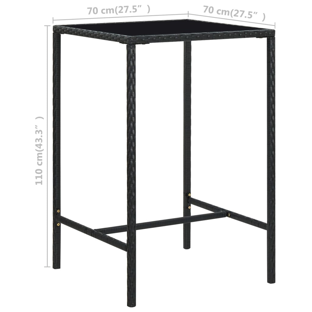 -Delige Tuinbarset Met Kussens Poly Rattan 5 70 cm tafellengte Zwart