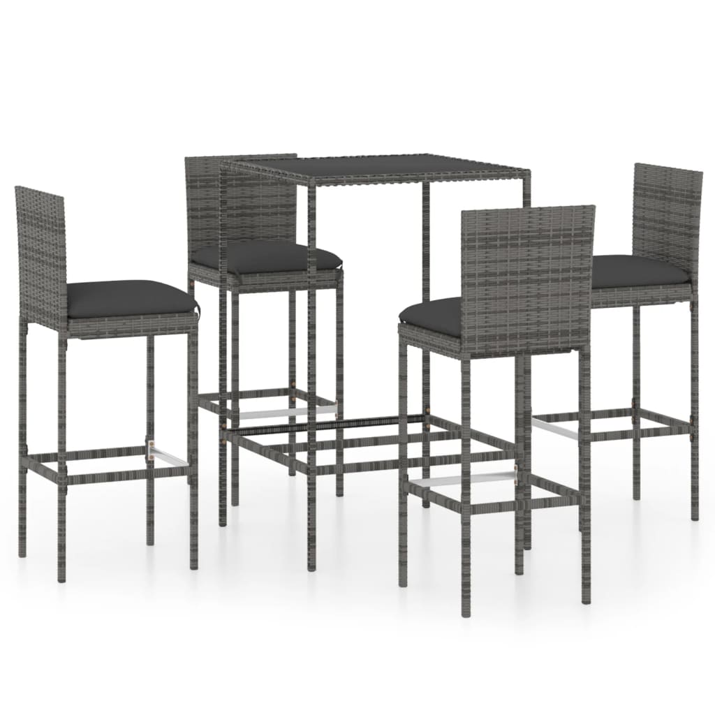 -Delige Tuinbarset Met Kussens Poly Rattan 5 70 cm tafellengte Grijs