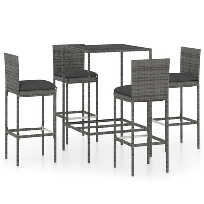 -Delige Tuinbarset Met Kussens Poly Rattan 5 70 cm tafellengte Grijs