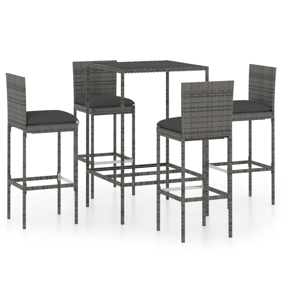 -Delige Tuinbarset Met Kussens Poly Rattan 5 70 cm tafellengte Grijs