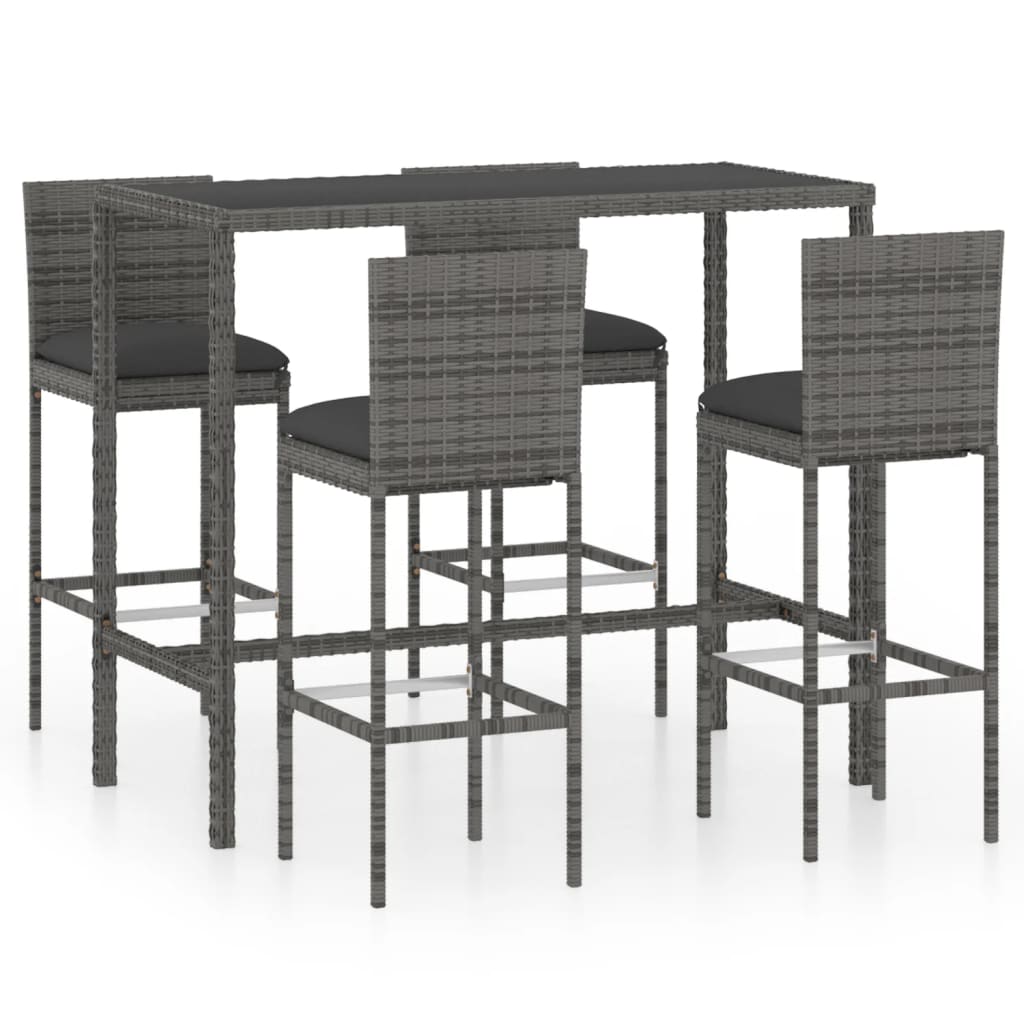 -Delige Tuinbarset Met Kussens Poly Rattan 5 130 cm tafellengte Grijs