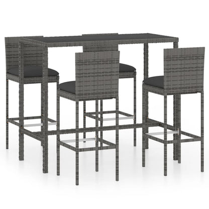 -Delige Tuinbarset Met Kussens Poly Rattan 5 130 cm tafellengte Grijs
