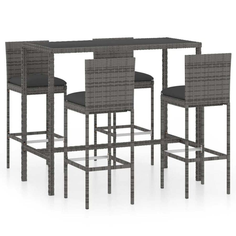 -Delige Tuinbarset Met Kussens Poly Rattan 5 130 cm tafellengte Grijs