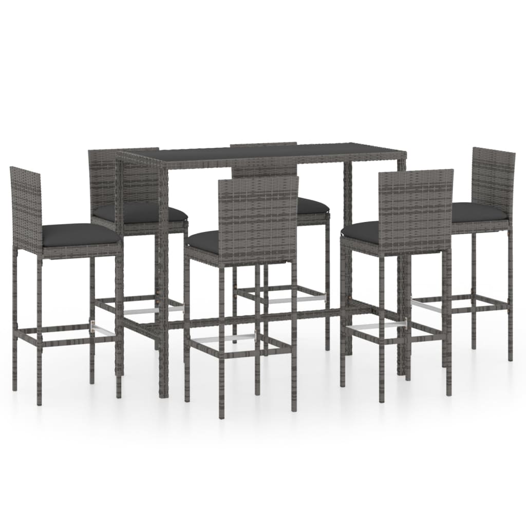 -Delige Tuinbarset Met Kussens Poly Rattan 7 130 cm tafellengte Grijs