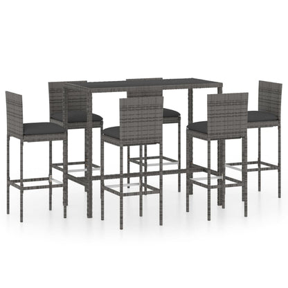 -Delige Tuinbarset Met Kussens Poly Rattan 7 130 cm tafellengte Grijs
