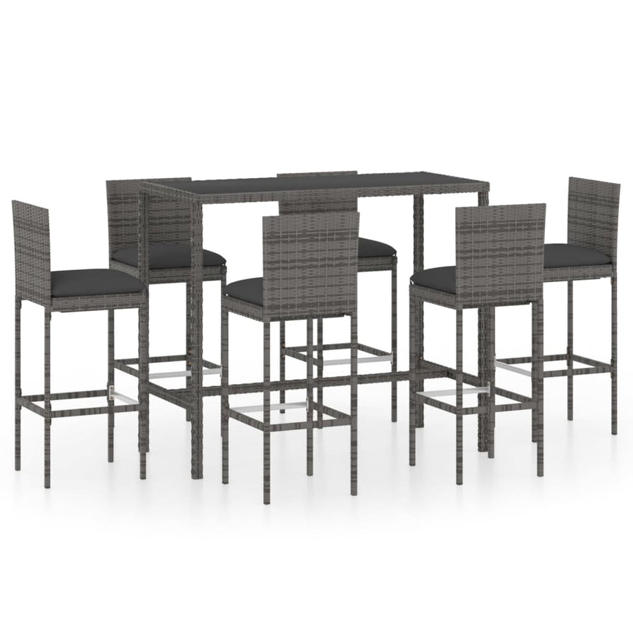 -Delige Tuinbarset Met Kussens Poly Rattan 7 130 cm tafellengte Grijs