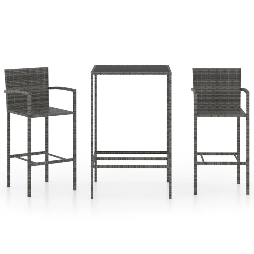 -Delige Tuinbarset Poly Rattan 3 70 cm tafellengte Grijs