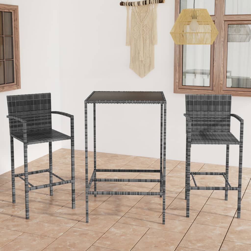 -Delige Tuinbarset Poly Rattan 3 70 cm tafellengte Grijs