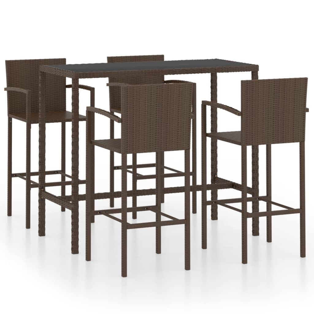 -Delige Tuinbarset Poly Rattan 5 130 cm tafellengte Bruin