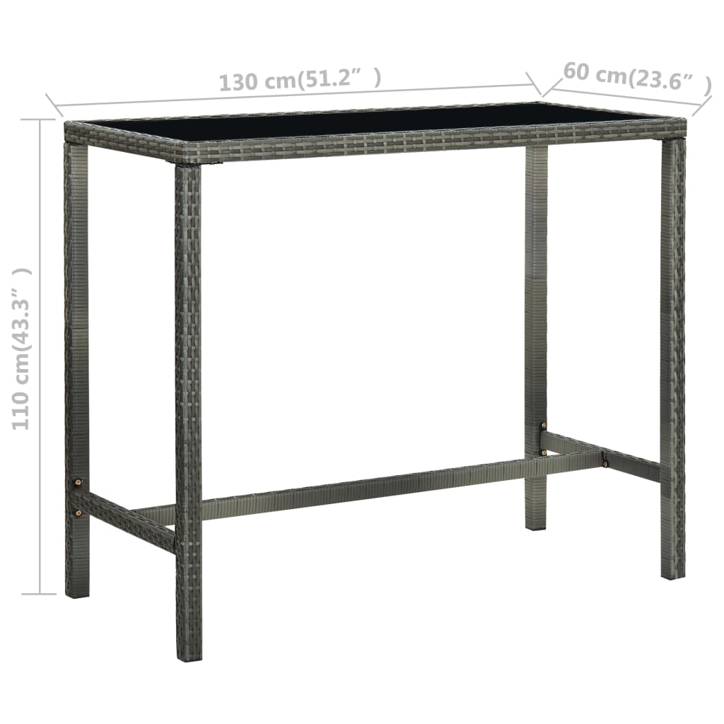 -Delige Tuinbarset Poly Rattan 5 130 cm tafellengte Grijs