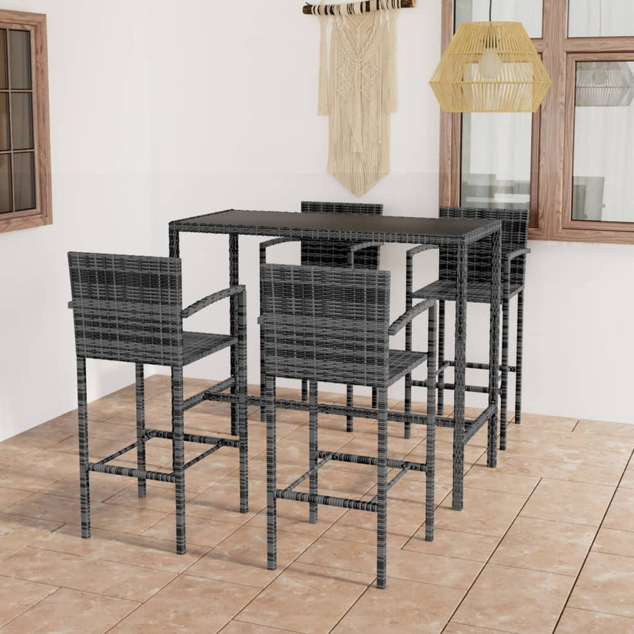 -Delige Tuinbarset Poly Rattan 5 130 cm tafellengte Grijs