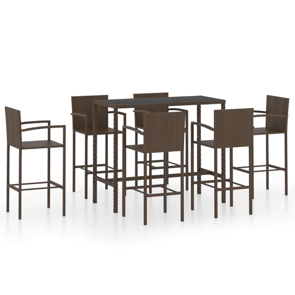 -Delige Tuinbarset Poly Rattan 7 130 cm tafellengte Bruin