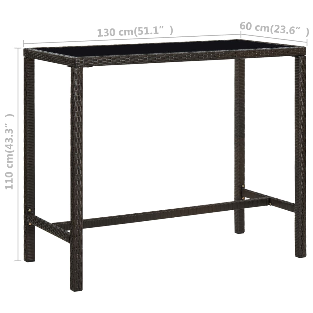 -Delige Tuinbarset Poly Rattan 7 130 cm tafellengte Bruin