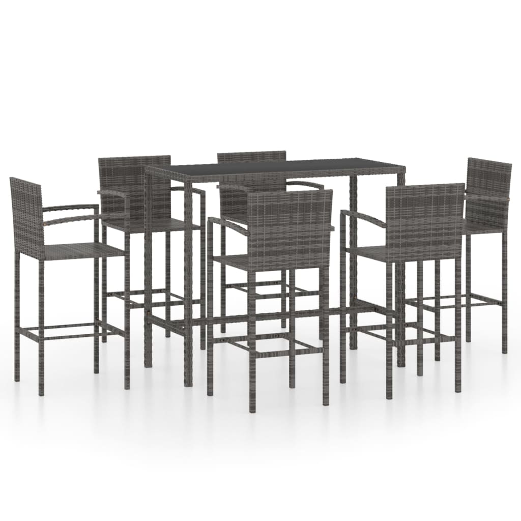 -Delige Tuinbarset Poly Rattan 7 130 cm tafellengte Grijs
