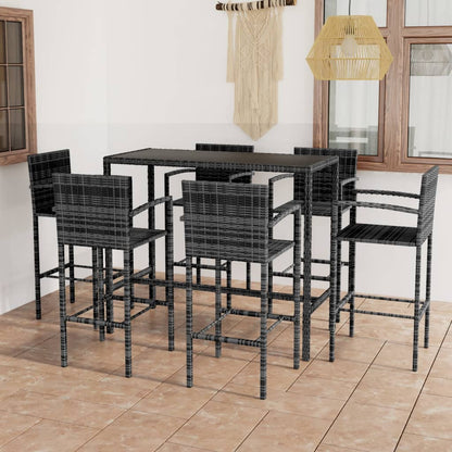 -Delige Tuinbarset Poly Rattan 7 130 cm tafellengte Grijs