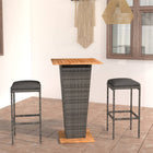 Tuinbarset 3-delig poly rattan grijs